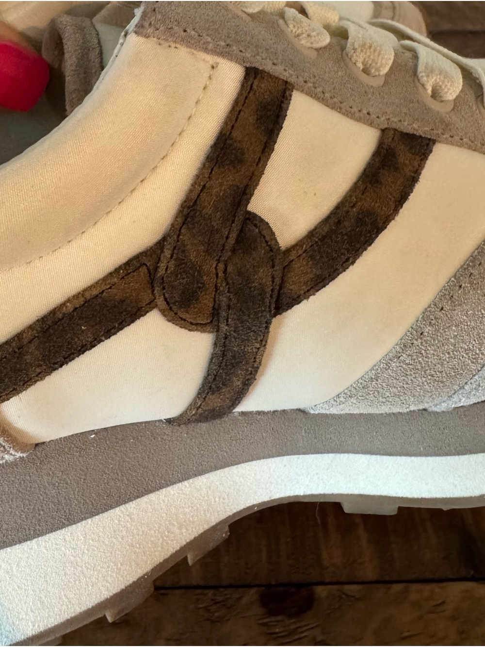 Veronica Beard Valentina Beige, White & Brown Suede Leopard-Accent Sneakers - Picture 11 of 13